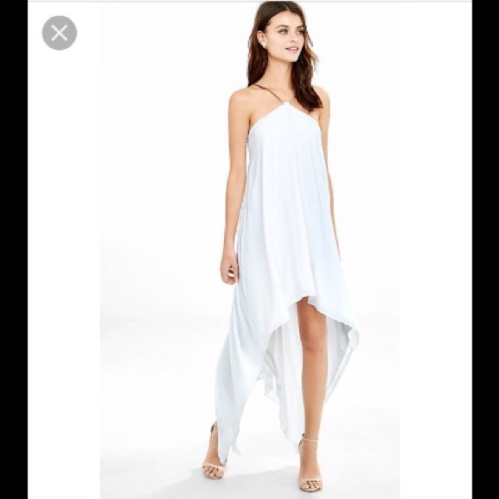 Express High-Lo White Halter Dress